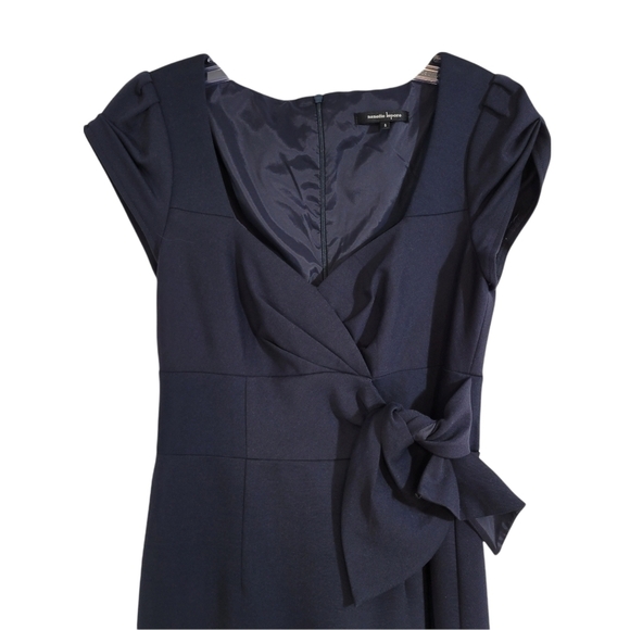 Nanette Lepore Navy Blue Sweetheart Illusion Bow Accent Sheath Dress - Picture 6 of 11
